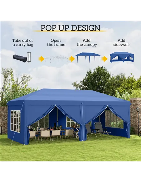 Outsunny 3 x 6 m Garden Pop Up Gazebo, Wedding Party Tent Marquee, Water Resistant Awning Canopy with Sidewalls, Windows, Carry 