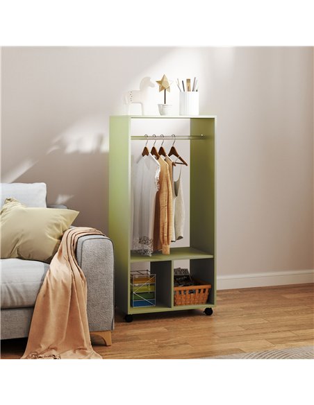 HOMCOM Open Wardrobe on Wheels, Bedroom Wardrobe with Clothes Hanging Rail, 2 Storage Shelves, Mobile Garment Rack for Cloakroom