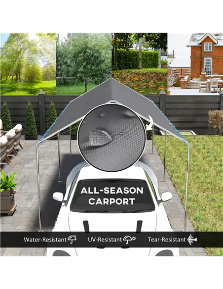 Outsunny 3 x 6m Heavy Duty Carport Garage Car Shelter Galvanized Steel Outdoor Open Canopy Tent Water UV Resistant Waterproof, G