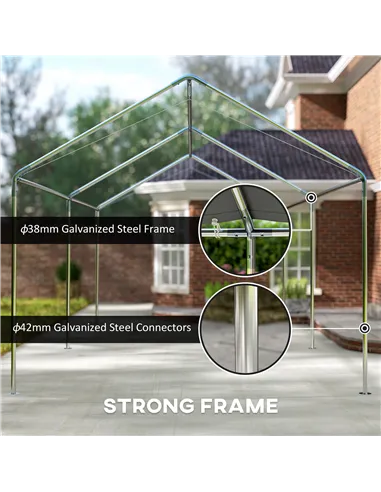 Outsunny 3 x 6m Heavy Duty Carport Garage Car Shelter Galvanized Steel Outdoor Open Canopy Tent Water UV Resistant Waterproof, G