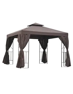 Outsunny 3 x 3 m Garden Gazebo Double Roof Marquee Patio Wedding Party Tent Canopy Shelter with Sidewalls (Brown)