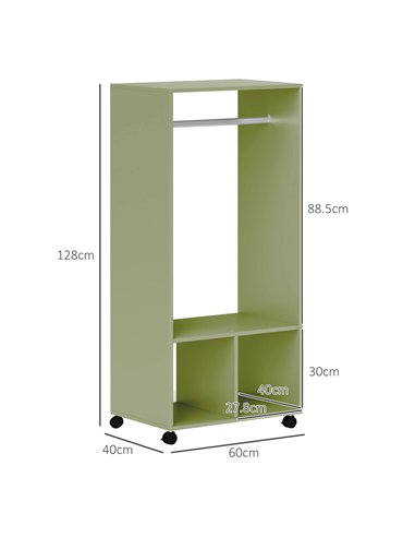 HOMCOM Open Wardrobe on Wheels, Bedroom Wardrobe with Clothes Hanging Rail, 2 Storage Shelves, Mobile Garment Rack for Cloakroom