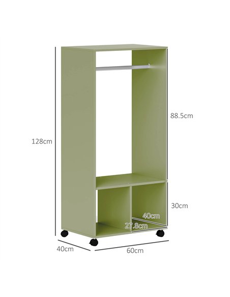 HOMCOM Open Wardrobe on Wheels, Bedroom Wardrobe with Clothes Hanging Rail, 2 Storage Shelves, Mobile Garment Rack for Cloakroom