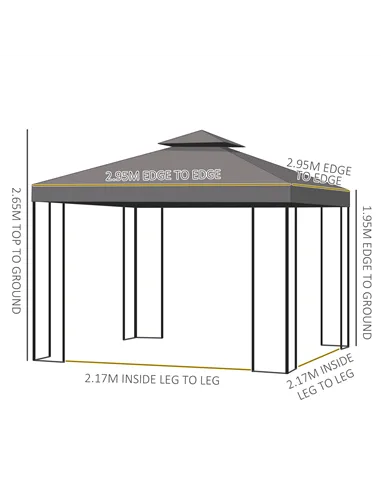 Outsunny 3 x 3 m Garden Gazebo Double Roof Marquee Patio Wedding Party Tent Canopy Shelter with Sidewalls (Brown)