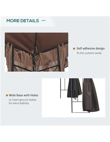 Outsunny 3 x 3 m Garden Gazebo Double Roof Marquee Patio Wedding Party Tent Canopy Shelter with Sidewalls (Brown)