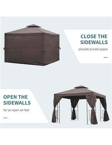 Outsunny 3 x 3 m Garden Gazebo Double Roof Marquee Patio Wedding Party Tent Canopy Shelter with Sidewalls (Brown)