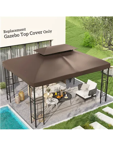 Outsunny 3x4m Gazebo Replacement Roof Canopy 2 Tier Top UV Cover Garden Patio Outdoor Sun Awning Shelters, Brown  (TOP COVER ONL