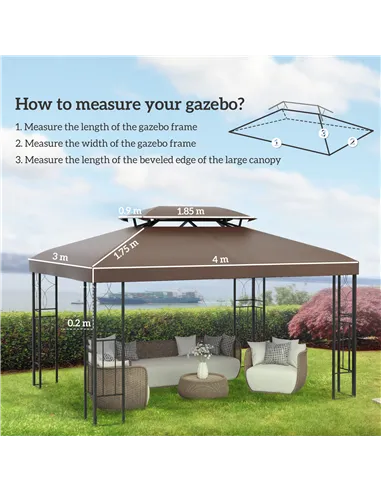Outsunny 3x4m Gazebo Replacement Roof Canopy 2 Tier Top UV Cover Garden Patio Outdoor Sun Awning Shelters, Brown  (TOP COVER ONL