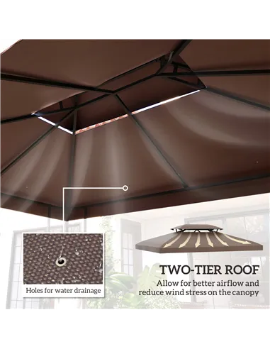 Outsunny 3x4m Gazebo Replacement Roof Canopy 2 Tier Top UV Cover Garden Patio Outdoor Sun Awning Shelters, Brown  (TOP COVER ONL