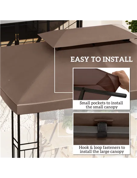 Outsunny 3x4m Gazebo Replacement Roof Canopy 2 Tier Top UV Cover Garden Patio Outdoor Sun Awning Shelters, Brown  (TOP COVER ONL