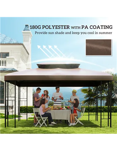 Outsunny 3x4m Gazebo Replacement Roof Canopy 2 Tier Top UV Cover Garden Patio Outdoor Sun Awning Shelters, Brown  (TOP COVER ONL