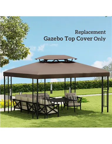 Outsunny 3x4m Gazebo Replacement Roof Canopy 2 Tier Top UV Cover Garden Patio Outdoor Sun Awning Shelters, Brown  (TOP COVER ONL