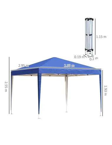 Outsunny 3 x 3M Garden Pop Up Gazebo Height Adjustable Marquee Party Tent Wedding Canopy with Carrying Bag, Blue