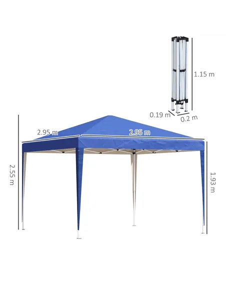Outsunny 3 x 3M Garden Pop Up Gazebo Height Adjustable Marquee Party Tent Wedding Canopy with Carrying Bag, Blue