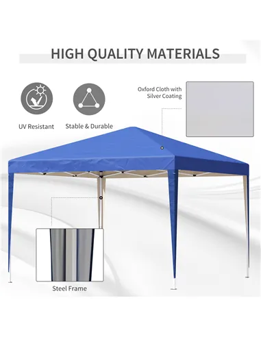Outsunny 3 x 3M Garden Pop Up Gazebo Height Adjustable Marquee Party Tent Wedding Canopy with Carrying Bag, Blue