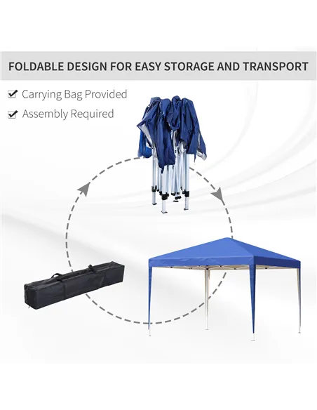 Outsunny 3 x 3M Garden Pop Up Gazebo Height Adjustable Marquee Party Tent Wedding Canopy with Carrying Bag, Blue