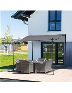 Outsunny 3x3m Freestanding Metal Wall Awning Canopy Grey 2