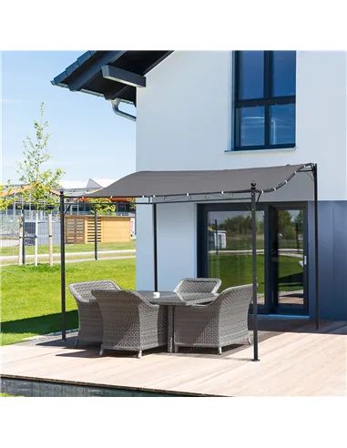 Outsunny 3x3m Freestanding Metal Wall Awning Canopy Grey