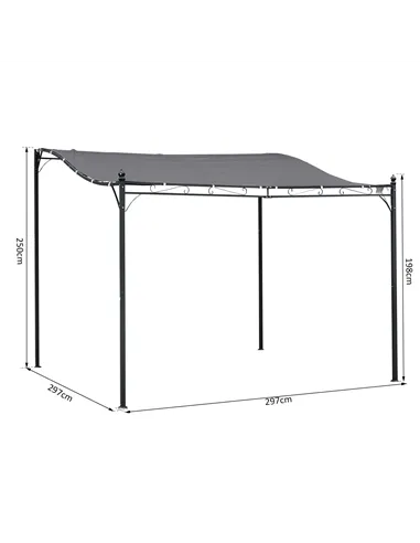 Outsunny 3x3m Freestanding Metal Wall Awning Canopy Grey
