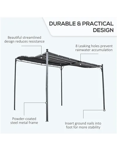 Outsunny 3x3m Freestanding Metal Wall Awning Canopy Grey