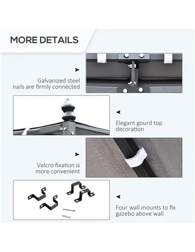 Outsunny 3x3m Freestanding Metal Wall Awning Canopy Grey