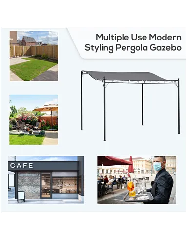 Outsunny 3x3m Freestanding Metal Wall Awning Canopy Grey