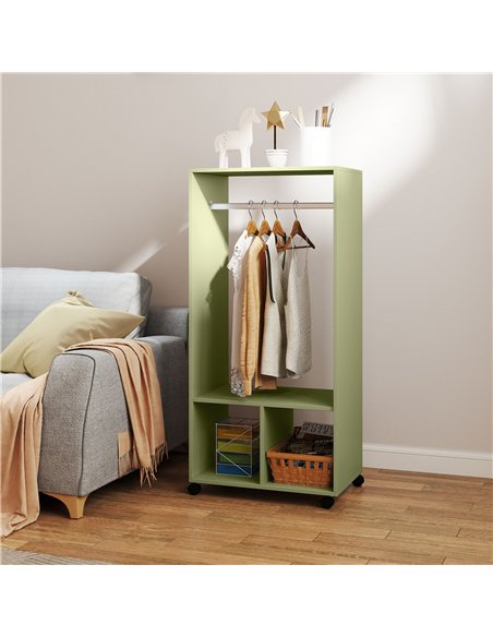 HOMCOM Open Wardrobe on Wheels, Bedroom Wardrobe with Clothes Hanging Rail, 2 Storage Shelves, Mobile Garment Rack for Cloakroom