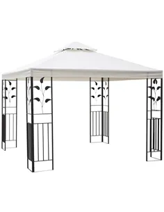 Outsunny 3 x 3m Outdoor Steel Gazebo with 2 Tier Roof, Garden Gazebo Patio Canopy Marquee Shelter with Decorative Steel Frame - 
