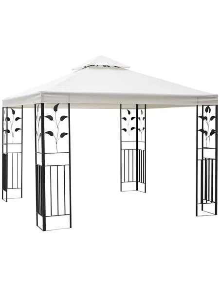 Outsunny 3 x 3m Outdoor Steel Gazebo with 2 Tier Roof, Garden Gazebo Patio Canopy Marquee Shelter with Decorative Steel Frame - 