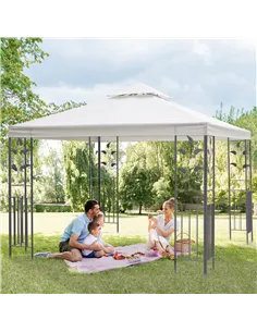 Outsunny 3 x 3m Outdoor Steel Gazebo with 2 Tier Roof, Garden Gazebo Patio Canopy Marquee Shelter with Decorative Steel Frame -  2