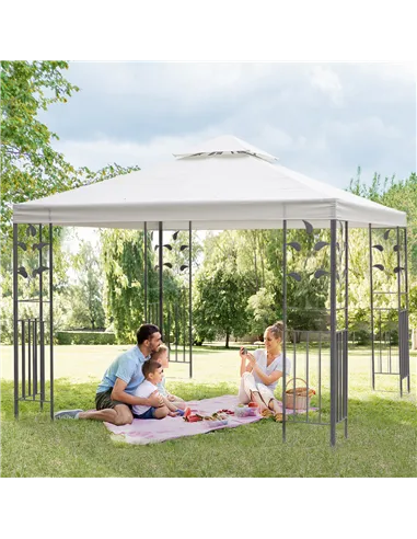 Outsunny 3 x 3m Outdoor Steel Gazebo with 2 Tier Roof, Garden Gazebo Patio Canopy Marquee Shelter with Decorative Steel Frame - 