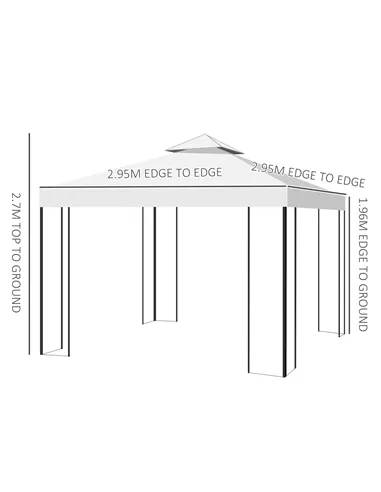 Outsunny 3 x 3m Outdoor Steel Gazebo with 2 Tier Roof, Garden Gazebo Patio Canopy Marquee Shelter with Decorative Steel Frame - 