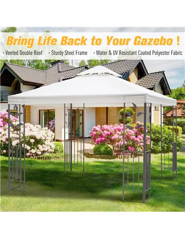 Outsunny 3 x 3m Outdoor Steel Gazebo with 2 Tier Roof, Garden Gazebo Patio Canopy Marquee Shelter with Decorative Steel Frame - 