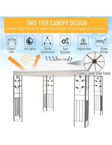 Outsunny 3 x 3m Outdoor Steel Gazebo with 2 Tier Roof, Garden Gazebo Patio Canopy Marquee Shelter with Decorative Steel Frame - 