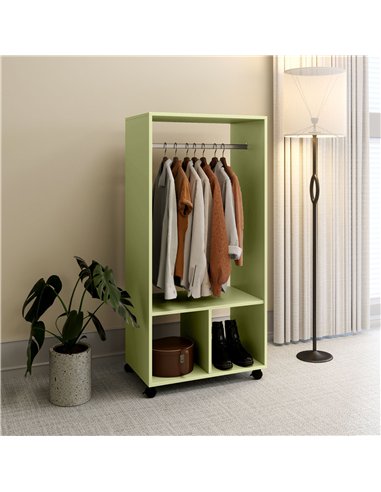 HOMCOM Open Wardrobe on Wheels, Bedroom Wardrobe with Clothes Hanging Rail, 2 Storage Shelves, Mobile Garment Rack for Cloakroom