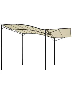 Outsunny 3 x 2.5m Patio Metal Gazebo Door Window Awning Wall Mount Canopy Outdoor Sunshade with Extended Shelter Cream White