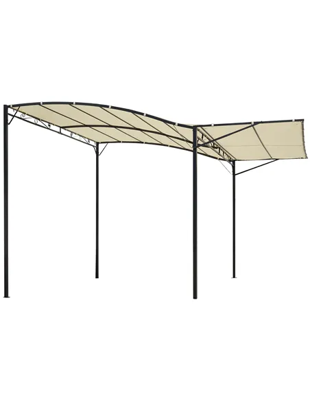 Outsunny 3 x 2.5m Patio Metal Gazebo Door Window Awning Wall Mount Canopy Outdoor Sunshade with Extended Shelter Cream White