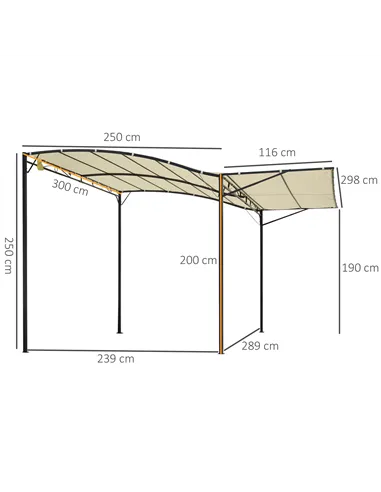 Outsunny 3 x 2.5m Patio Metal Gazebo Door Window Awning Wall Mount Canopy Outdoor Sunshade with Extended Shelter Cream White