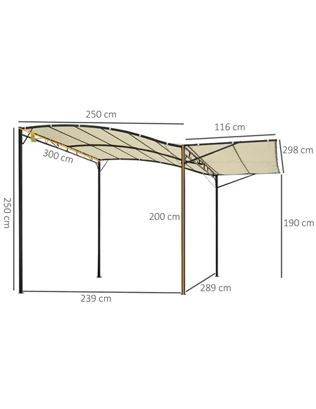 Outsunny 3 x 2.5m Patio Metal Gazebo Door Window Awning Wall Mount Canopy Outdoor Sunshade with Extended Shelter Cream White