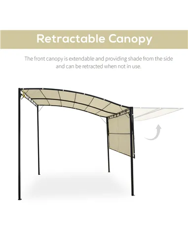 Outsunny 3 x 2.5m Patio Metal Gazebo Door Window Awning Wall Mount Canopy Outdoor Sunshade with Extended Shelter Cream White
