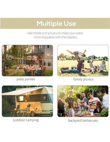 Outsunny 3 x 2.5m Patio Metal Gazebo Door Window Awning Wall Mount Canopy Outdoor Sunshade with Extended Shelter Cream White