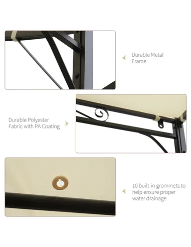 Outsunny 3 x 2.5m Patio Metal Gazebo Door Window Awning Wall Mount Canopy Outdoor Sunshade with Extended Shelter Cream White