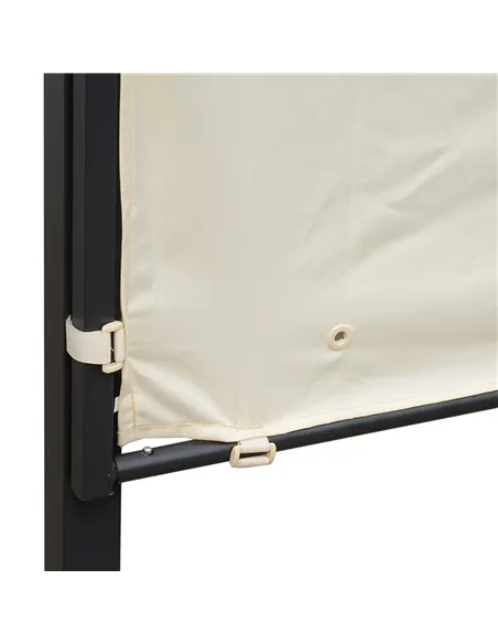 Outsunny 3 x 2.5m Patio Metal Gazebo Door Window Awning Wall Mount Canopy Outdoor Sunshade with Extended Shelter Cream White