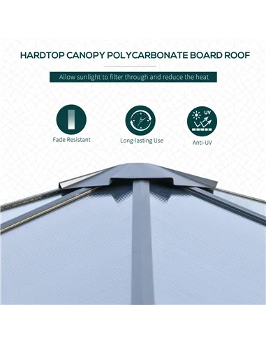 Outsunny 3 x 3(m) Hardtop Gazebo Canopy with Polycarbonate Roof, Aluminium Frame, Permanent Pavilion Garden Gazebo with Netting 