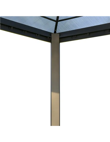 Outsunny 3 x 3(m) Hardtop Gazebo Canopy with Polycarbonate Roof, Aluminium Frame, Permanent Pavilion Garden Gazebo with Netting 