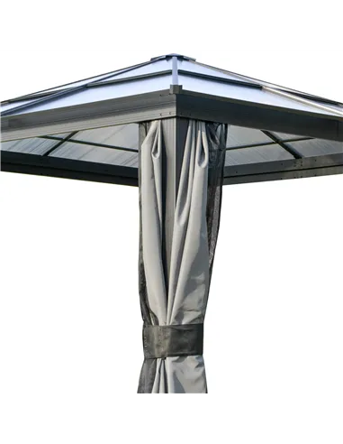 Outsunny 3 x 3(m) Hardtop Gazebo Canopy with Polycarbonate Roof, Aluminium Frame, Permanent Pavilion Garden Gazebo with Netting 