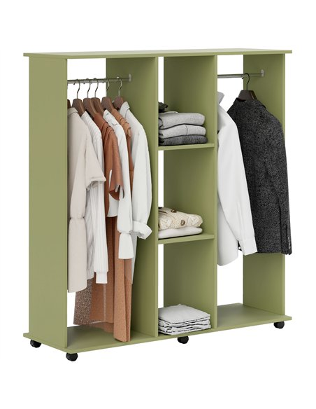 HOMCOM Open Wardrobe Double Mobile Storage Shelves Organizer W/6 Wheels-Green