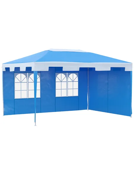 Outsunny 3 x 4 m Garden Gazebo Shelter Marquee Party Tent with 2 Sidewalls for Patio Yard Outdoor, Blue