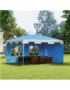 Outsunny 3 x 4 m Garden Gazebo Shelter Marquee Party Tent with 2 Sidewalls for Patio Yard Outdoor, Blue 2