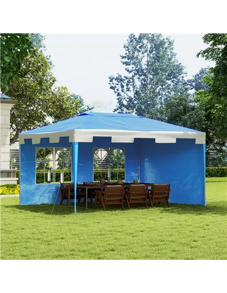 Outsunny 3 x 4 m Garden Gazebo Shelter Marquee Party Tent with 2 Sidewalls for Patio Yard Outdoor, Blue